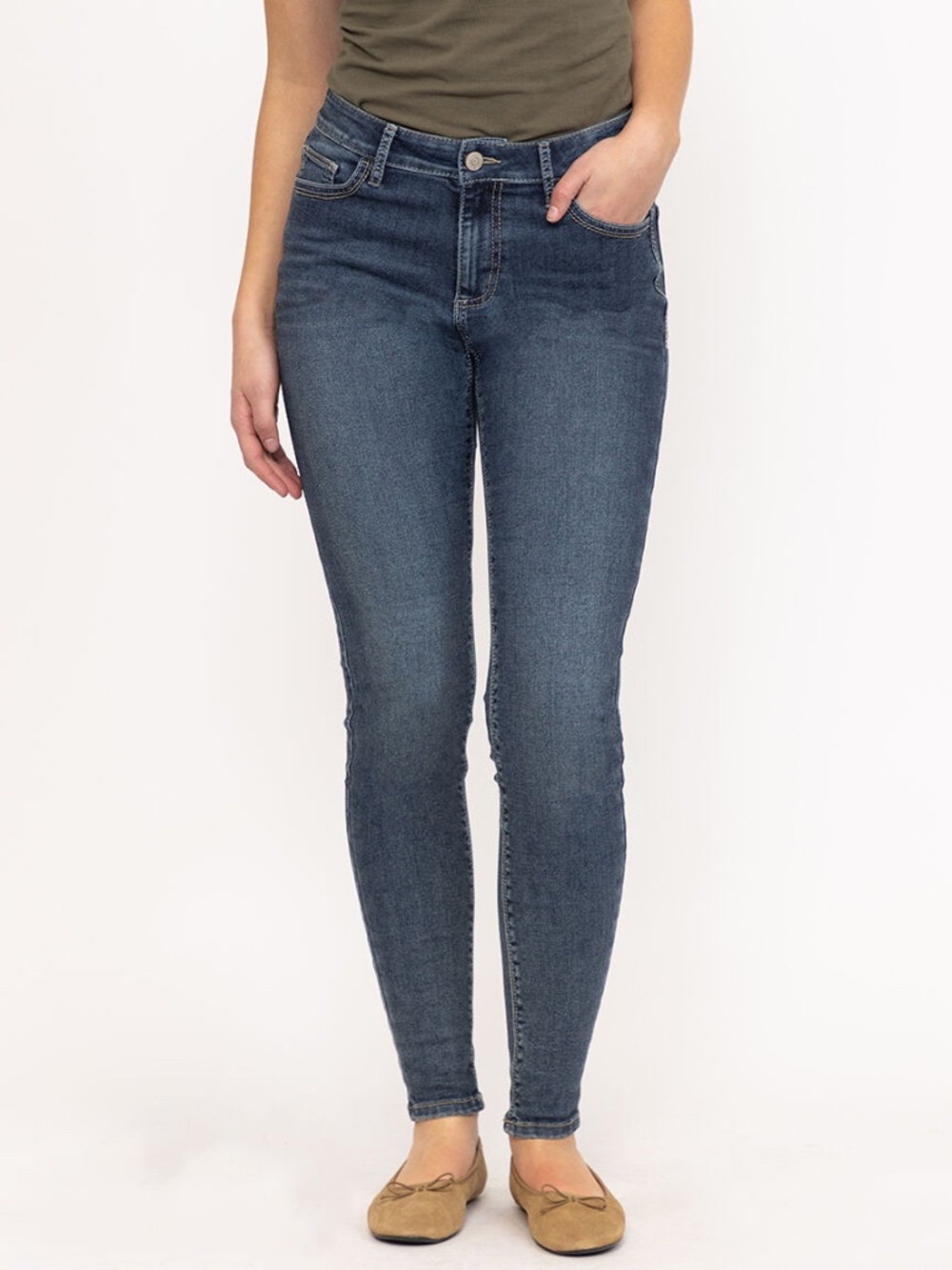 NWT Warehouse One Women's Medium Wash 2 Tone Stitch Skinny Jeans